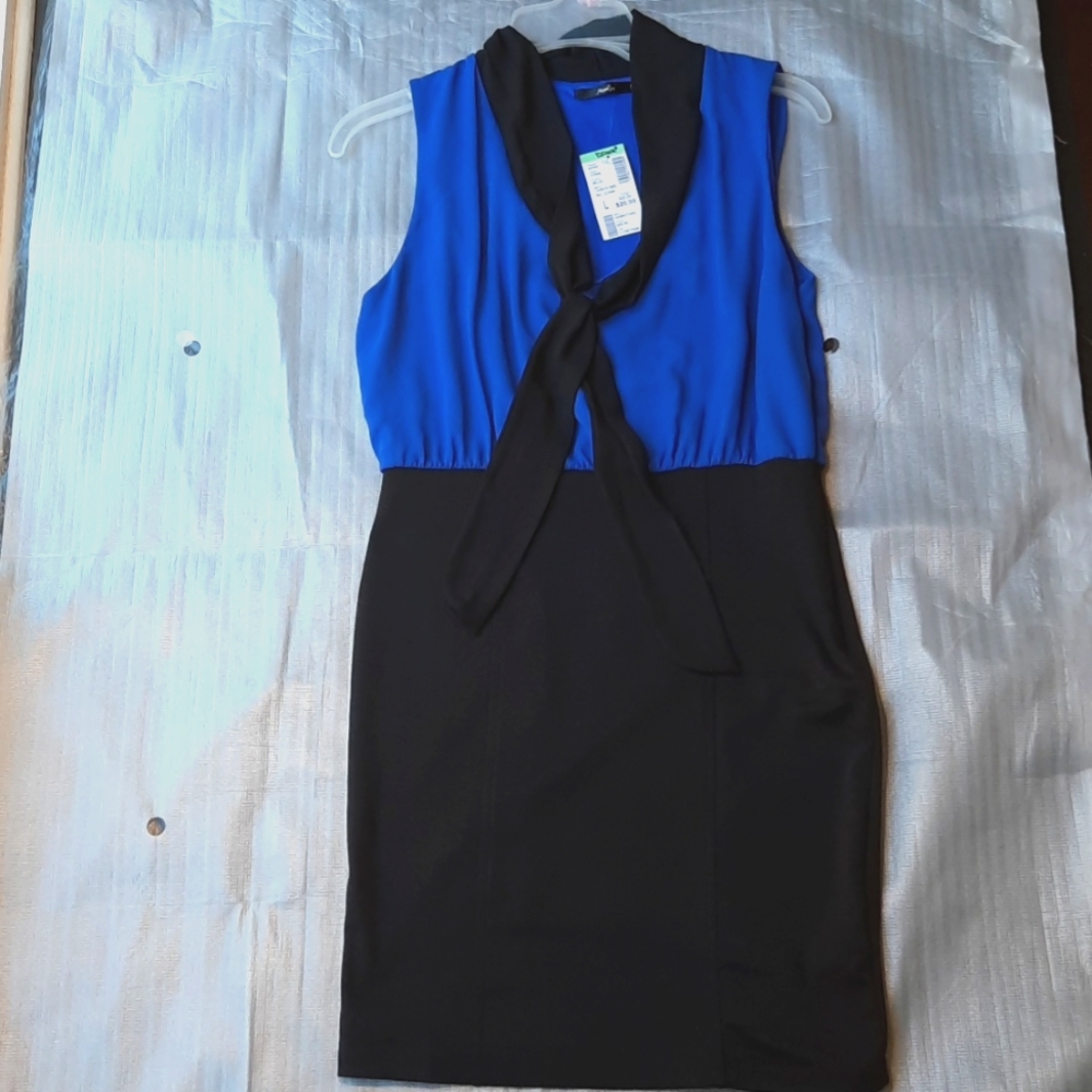 Blue and black colorblock dress